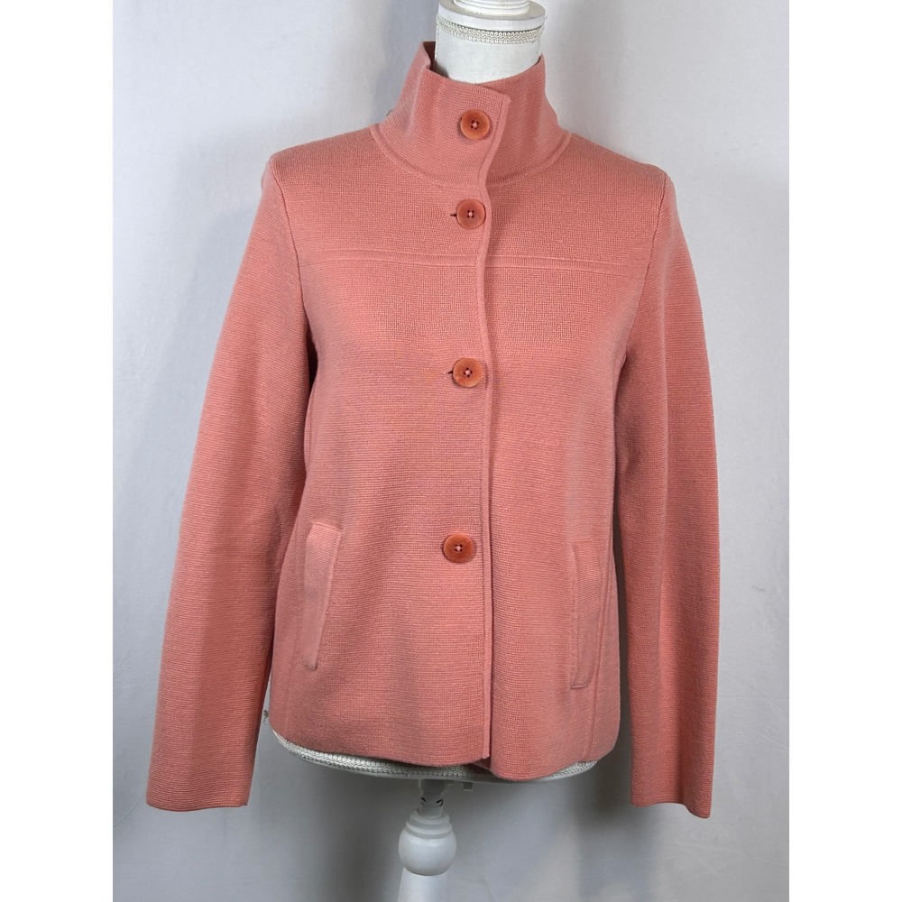 Talbots Merino Wool Cardigan Womens M Pink Mock Neck Button Front